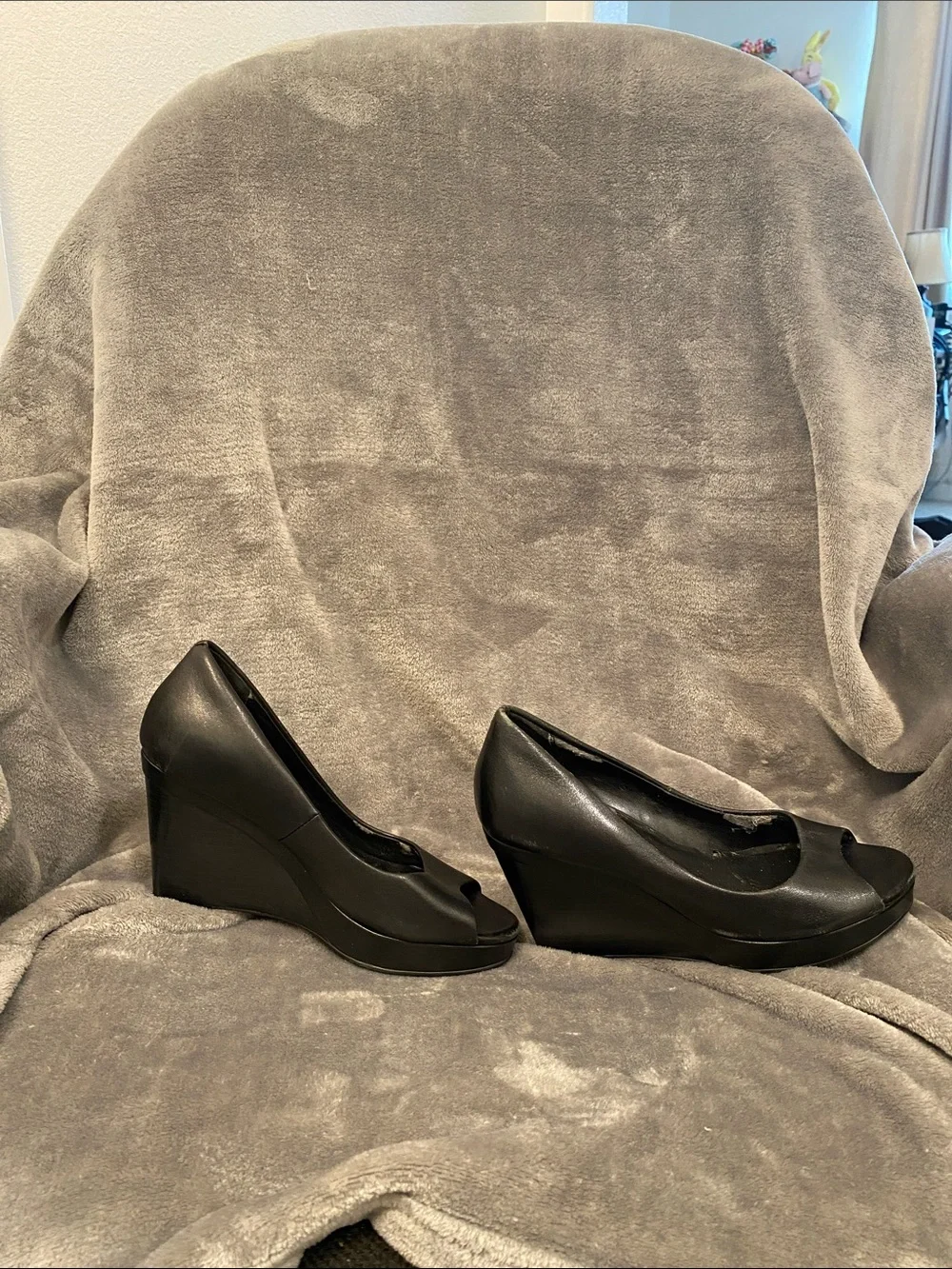 Cole Haan Black Leather Peep-Toe Heels